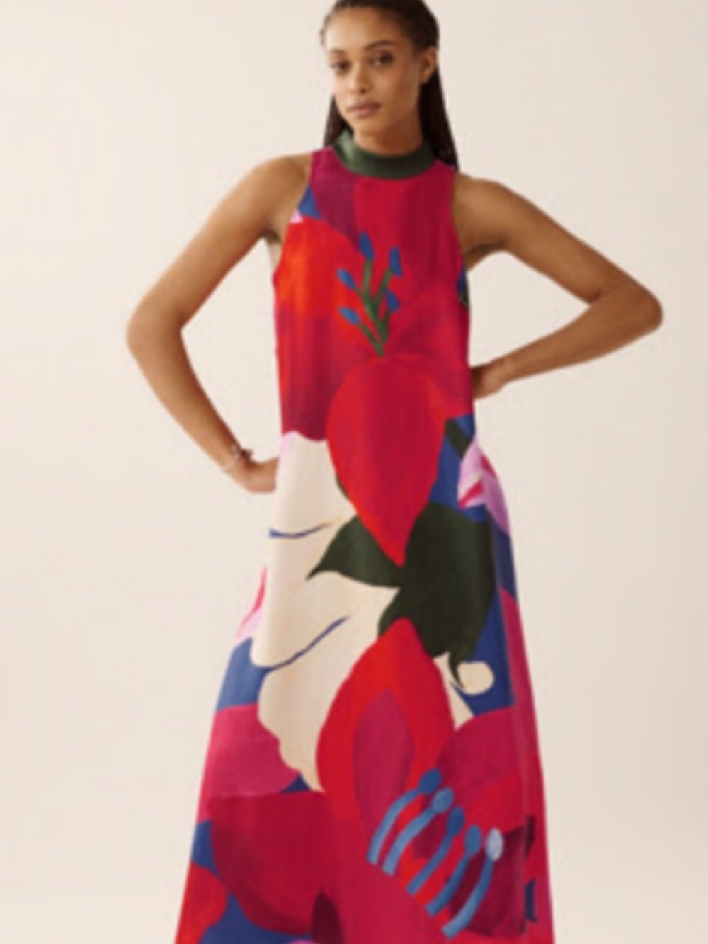 FARM Rio Red Pink Floral Halter Maxi Dress